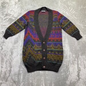 VTG EPISODE Geometric Pattern Knit Cardigan Sweater L/S Buttons Dark Gray Sz S